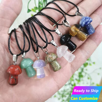 Kalung Liontin Mini Bentuk Jamur Batu Alam Rose Quartz Kristal Amethyst untuk Wanita, Perhiasan Berkualitas Tinggi