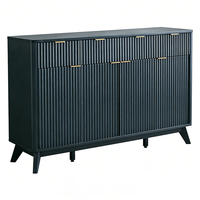 Meuble de rangement moderne noir à texture ondulée, 4 tiroirs, 4 portes, meuble d'appoint pour salon, commode à tiroirs