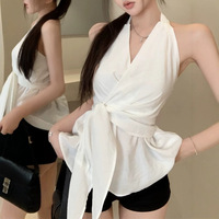 Shuntong Chic – Nouveau débardeur d'été moulant à col en V et bretelles halter pour femme, effet 3D patchwork