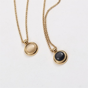 Korean Style Black White Round <b>Opal</b> Natural Stone Stainless Steel <b>Necklace</b> Gold Plated Women Accessories - Product Image 6