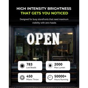 Open <b>Sign</b> 40x14 Inch Extra Bright <b>Led</b> Business <b>Sign</b> High Visibility Aluminum White Light Steady Operation For Cafe Restaurant - Product Image 5