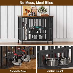 Easycom 31 "çevre dostu katlanabilir köpek sandık mobilya ayarlanabilir kaseler adı etiketi orta köpekler için rustik kahverengi ahşap kulübesi - Product Image 4