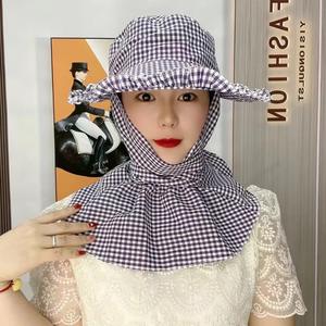 Sombrero para recolección de té con velo para el cuello, sombrero tipo pescador a cuadros, protección solar para trabajo al aire libre y ciclismo, para hombres y mujeres - Product Image 1