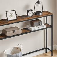 Table console industrielle à 2 niveaux pour la vente en gros, table étroite d'entrée ou de canapé avec structure métallique et étagères en bois pour salon.