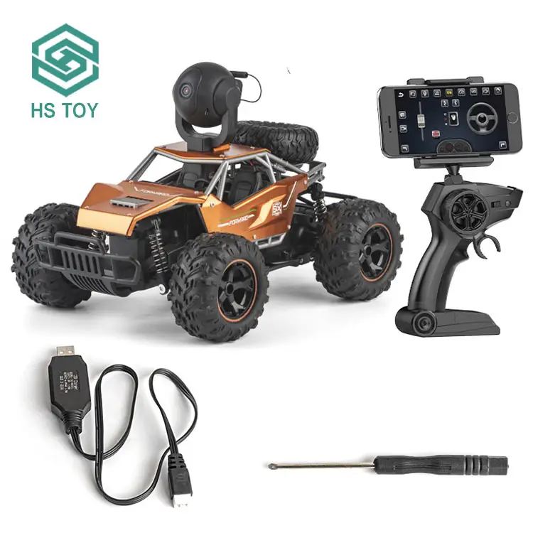 HS TOY 2.4Ghz 4WD 1/14 High Speed Wifi FPV HD Camera Battery Operated Hobby RC Car Toy Metal Alloy With USB