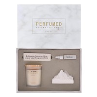 Nouveau Coffret Cadeau Luxe Léger pour Chambre : Bougie Artisanale en Cire de Soja Thé Blanc Montagne Blanche Diwali et Diffuseur à Bâtonnets d'Aromathérapie Sans Flamme