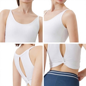 Women U Neck Twist Cutout <b>Back</b> Yoga Tank <b>Top</b> Removable Padded Slim Stretch Sports Crop <b>Top</b> <b>Low</b> Impact Pilates Gym Workout Vest - Product Image 6