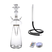 Ensemble complet de chicha en verre transparent avec lumière LED RGB et télécommande, kit complet de chicha en verre à double embouchure