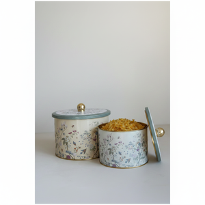 Food Grade <b>Tin</b> Box Set Dia 175x155-Dia 140x125 Knob Handle (Set 2) Floral Design Pastel Blue Recycled Sugar <b>Cake</b> Chocolate - Product Image 2