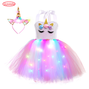 Factory Price Wedding Sweet Birthday Girl Rainbow Tutu Princess <strong>Unicorn</strong> Headband Led Light <strong>up</strong> Girls <strong>Dresses</strong> Party <strong>Dress</strong> - Product Image 4
