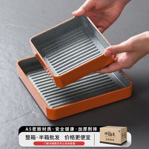 Plateaux de service rectangulaires en mélamine bicolore gris et orange pour restaurant, hôtel, buffet – Ensemble d'assiettes profondes - Product Image 3