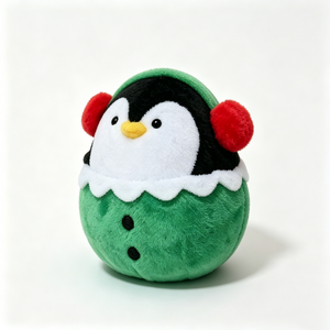Peluche de Pingüino Navideño Personalizado en Forma de Huevo, Adorable Pingüino Redondo y Regordete con Orejeras de Pompones Rojos - Product Image 2
