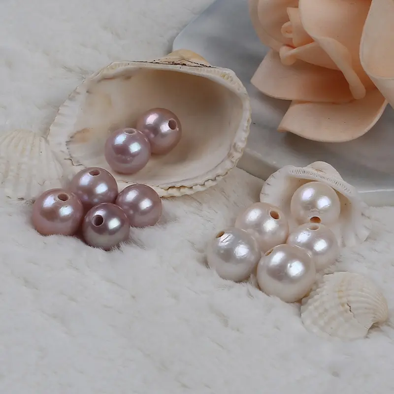 Perles d'eau douce naturelles edison, amples, couleur blanche violette, taille 9-12mm, avec grand trou de 2mm, livraison gratuite