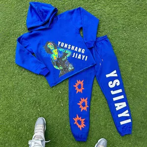 tracksuit manufacturer puff print high quality sweatsuits slim fit sweatpants and hoodie set