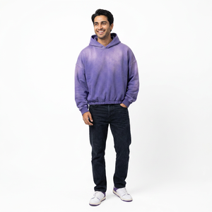 Sudadera con capucha de los fabricantes de lujo púrpura Vintage Wash Hoodie parte inferior elástica sin cuerdas sudaderas con capucha desgastadas de gran tamaño para hombres - Product Image 1