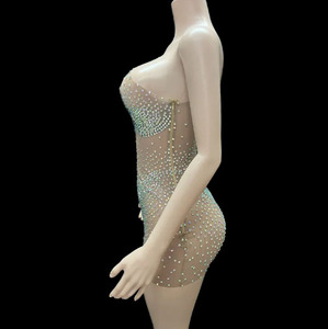 Robe moulante en mousseline transparente avec strass en cristal sexy à une épaule pour femmes pour la boîte de nuit d'anniversaire Autres occasions spéciales - Product Image 5