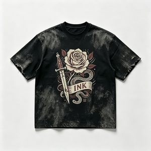 <span class=keywords><strong>เสื้อ</strong></span><span class=keywords><strong>ยืด</strong></span>ลายซันเฟดสำหรับผู้ชาย ผ้าหนา สไตล์วินเทจ ลายสักกุหลาบ มีดพก งู พิมพ์ลายกราฟิก ผ้าฝ้าย ขายส่ง จำนวนมาก จากโรงงาน - Product Image 1