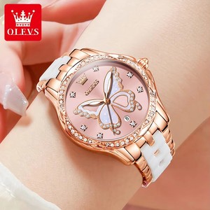 OLEVS 5610 우아한 여성용 시계 럭셔리 로즈 골드 세라믹 다이아몬드 일본 무브먼트 여성용 팔찌 쿼츠 시계 선물 - Product Image 3