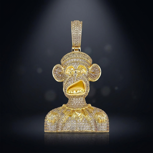 Collier pendentif singe plaqué or, incrustation en laiton, bijoux hip-hop pour hommes et femmes - Product Image 3