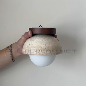 Wabi-Sabi Style LED Wood &amp; Stone <strong>Ceiling</strong> <strong>Light</strong> with <strong>Dome</strong> Shade | Minimalist Nordic <strong>Ceiling</strong> Lamp - Product Image 6