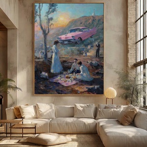 Peinture murale réaliste sur toile, scène rose peinte à la main, peinture à l'huile avec texture 3D, peinture murale minimaliste de grande taille, arts décoratifs - Product Image 3