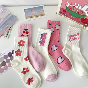 Spring and Summer Ins Mid-tube Thin Breathable Trend Women <strong>Cozy</strong> Custom logo Cotton <strong>Socks</strong> With Design - Product Image 3