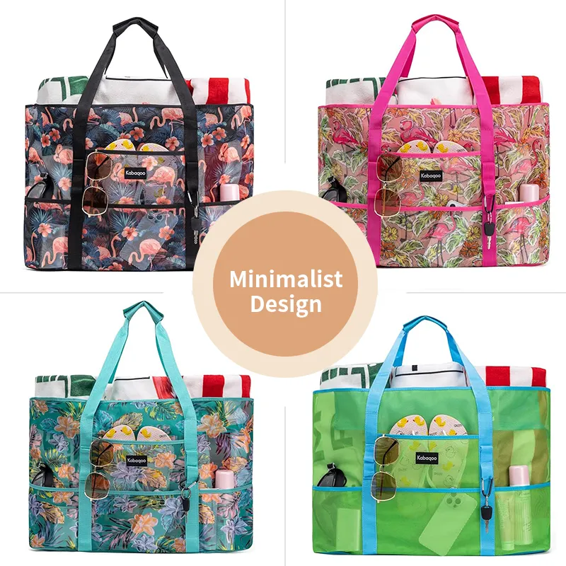 BR lưới polyester hoặc Nylon bãi biển Tote Vai Túi mua sắm, túi bãi biển trong bông và lưới với tay cầm dài với zip và Túi