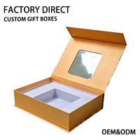 Caja de Regalo de Lujo Personalizada con Forma de Libro Magnético con Tapa Abatible Color Caqui, Ventana Transparente, Inserto de EVA, Impresión a Color, Papel Rígido