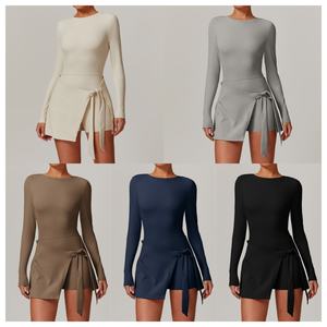 Kadınlar nefes uzun kollu tenis elbise sıkı anti-pozlama iki-in-one tarzı spor etek Lady güzellik geri hızlı kurutma elbise - Product Image 2