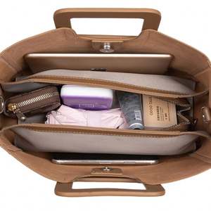 Sac fourre-tout décontracté en cuir véritable souple de couleur unie pour femmes avec fermeture à moraillon Sac à main de mode de haute qualité pour dames - Product Image 5