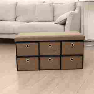 Simplify Pouf à double rangement pliable à 6 tiroirs Tabouret repose-pieds de 40 pouces Solution de rangement pratique - Product Image 1