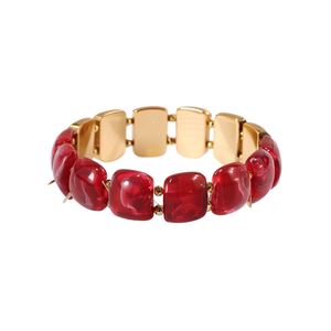 Fashion Bangle 316L Stainless Steel PVD Gold Plating Sustainable Resistant <b>Red</b> Beaded Design - Product Image 2