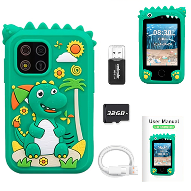 Dinosaur Style Kids Smart Phone Toy CMOS Sensor Mini Photo Camera 2.4-inch Screen 180 Wide Angle Video Recording Learning Play