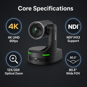 กล้อง 4K Ultra HD PTZ <span class=keywords><strong>NDI</strong></span> HX3 60fps ซูมออปติคอล 12/20 เท่า ระบบติดตามอัตโนมัติด้วย AI รองรับ PoE/SDI/USB/IP สำหรับการถ่ายทอดสด ระบบประชุมลดเสียงรบกวน - Product Image 2