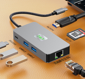 USB3.2 7-en-1 <span class=keywords><strong>Hub</strong></span> Estación de acoplamiento de 2,5 pulgadas Adaptador 4KHD RJ45 Gigabit G LAN <span class=keywords><strong>Ethernet</strong></span> Splitter Lector de tarjetas SD/TF PDW100W Computadora - Product Image 4