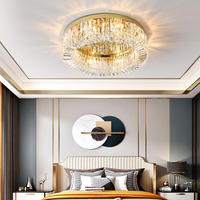 Décoration de salon, plafonnier moderne de luxe rond à LED avec cristaux K9 pour lampe de chambre