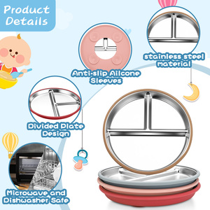 Piatti Divisi con Ventosa Rimovibile in Silicone Senza BPA, Piatti per Alimenti in Acciaio Inox 304 per Bambini - Product Image 4
