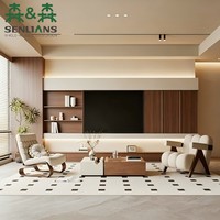 Meuble TV mural de luxe avec éclairage d'ambiance LED personnalisé, centre de divertissement minimaliste en bois, console de rangement multimédia moderne