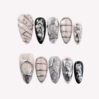 Offre Spéciale – Ongles Press-On Cyber Futuristes Effet Argent Liquide, Chaîne Métallique 3D, Perles Acryliques Iridescentes Dorées, Longueur Moyenne, 10 Pièces