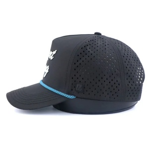 Casquette de golf et de baseball sportive en velours côtelé, personnalisée par le fabricant, avec logo 3D en caoutchouc découpé au laser, perforée, imperméable, à 6 panneaux et boucle métallique - Product Image 3