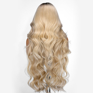 Cheveux brésiliens pour perruques lisses ombrées avec dentelle frontale pour femmes afro-américaines, couleur 1B/613 blond avec racines foncées, dentelle HD - Product Image 4