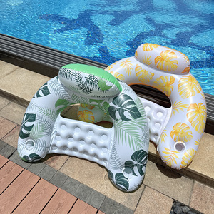 Flotador Inflable en Forma de U con Portavasos, Sofá Acuático Grueso para Adultos con Diseño de Hojas, Asiento Flotante para Piscina - Product Image 1