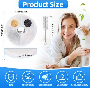 Lot de 6 filtres de rechange pour <span class=keywords><strong>fontaine</strong></span> à eau pour chat <span class=keywords><strong>Catit</strong></span> 3L Flower Fountain, triple filtration, charbon actif, échange d'ions, polyester - Product Image 4