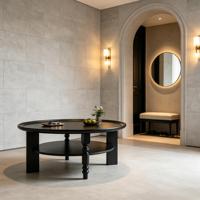Table basse japonaise moderne Wabi-Sabi en bois noir, double rangement, design Tatami bas, pieds en bois massif durables pour salon
