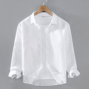 Camicie da <span class=keywords><strong>Uomo</strong></span> 100% <span class=keywords><strong>Lino</strong></span> Anti-Pilling in Broadcloth per Ufficio e Casual, Moda Primavera-Estate con Colletto Rovesciato - Product Image 5