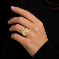 Bague en laiton plaqué or 14 carats, Vierge Marie, pierres CZ colorées, forme ovale, style signet, cadeau religieux catholique pour hommes et femmes