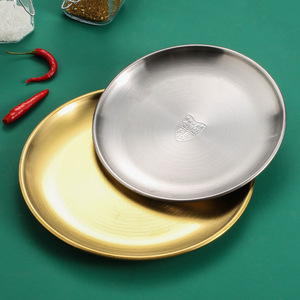 Piring peralatan makan Stainless Steel, piring Stainless Steel 304 bulat gaya Korea, piring hidangan makanan logam untuk makan malam - Product Image 3