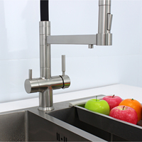 Robinet de cuisine extractible en acier inoxydable 304 sans plomb, 3 voies, pour eau potable chaude et froide, avec filtre à eau, à trois débits