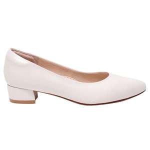 Escarpins pointus à talon bas en peau de mouton beige 3cm - Product Image 3