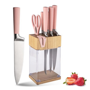 Household Cooking Cutlery <b>Set</b> Titanium Gold Coating Stainless Steel Kitchen <b>Knife</b> <b>Set</b> with Wood‑Spliced Acrylic <b>Knife</b> Block - Product Image 1